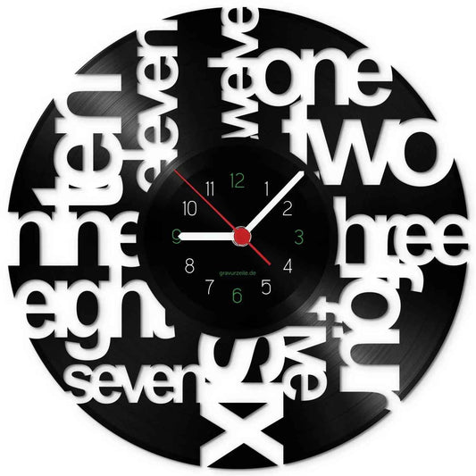 Wanduhr aus Vinyl Wortspiel