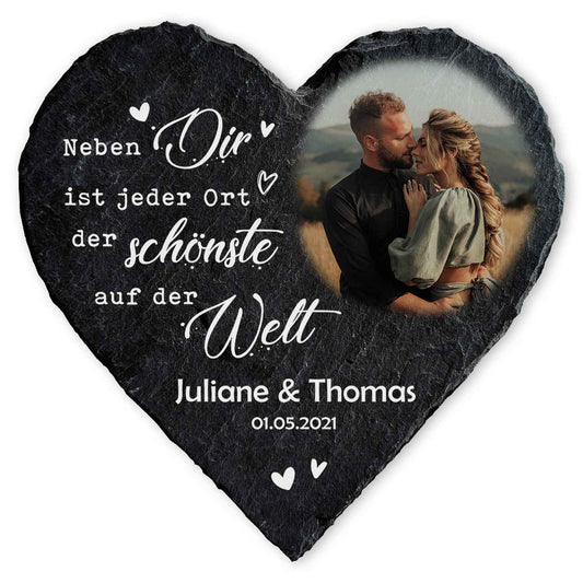 Bedrucktes Schieferherz - Paarfoto - Personalisiertes Geschenk
