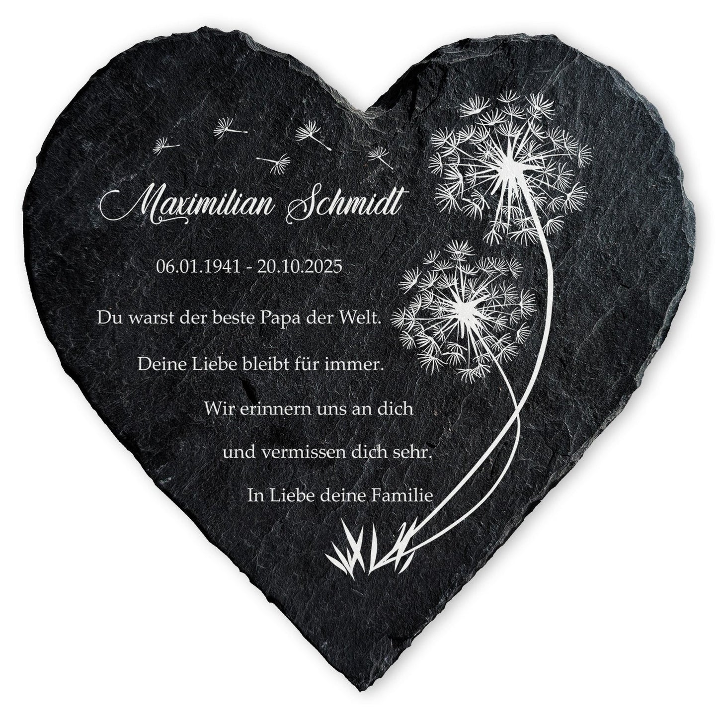 Bedrucktes Schieferherz - Pusteblume - Personalisiertes Geschenk