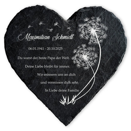 Bedrucktes Schieferherz - Pusteblume - Personalisiertes Geschenk