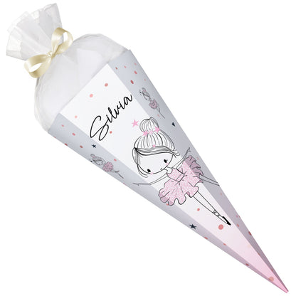 Bedruckte Schultüte mit Namen - Ballerina