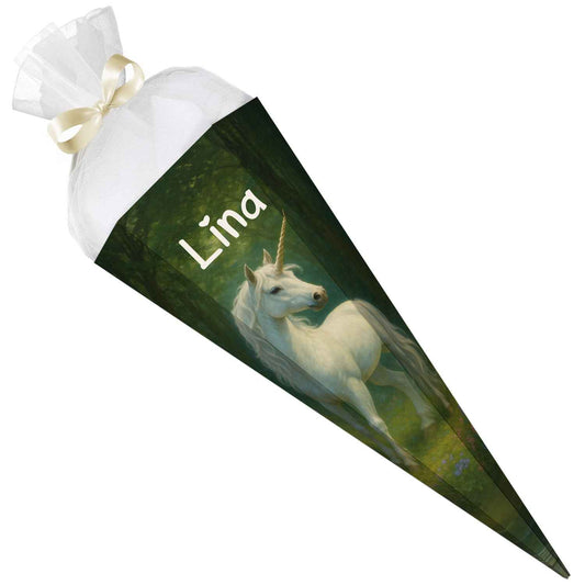 Bedruckte Schultüte mit Namen - Einhorn Wald
