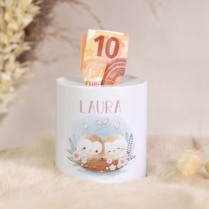 Spardose aus Keramik - Baby Eulen