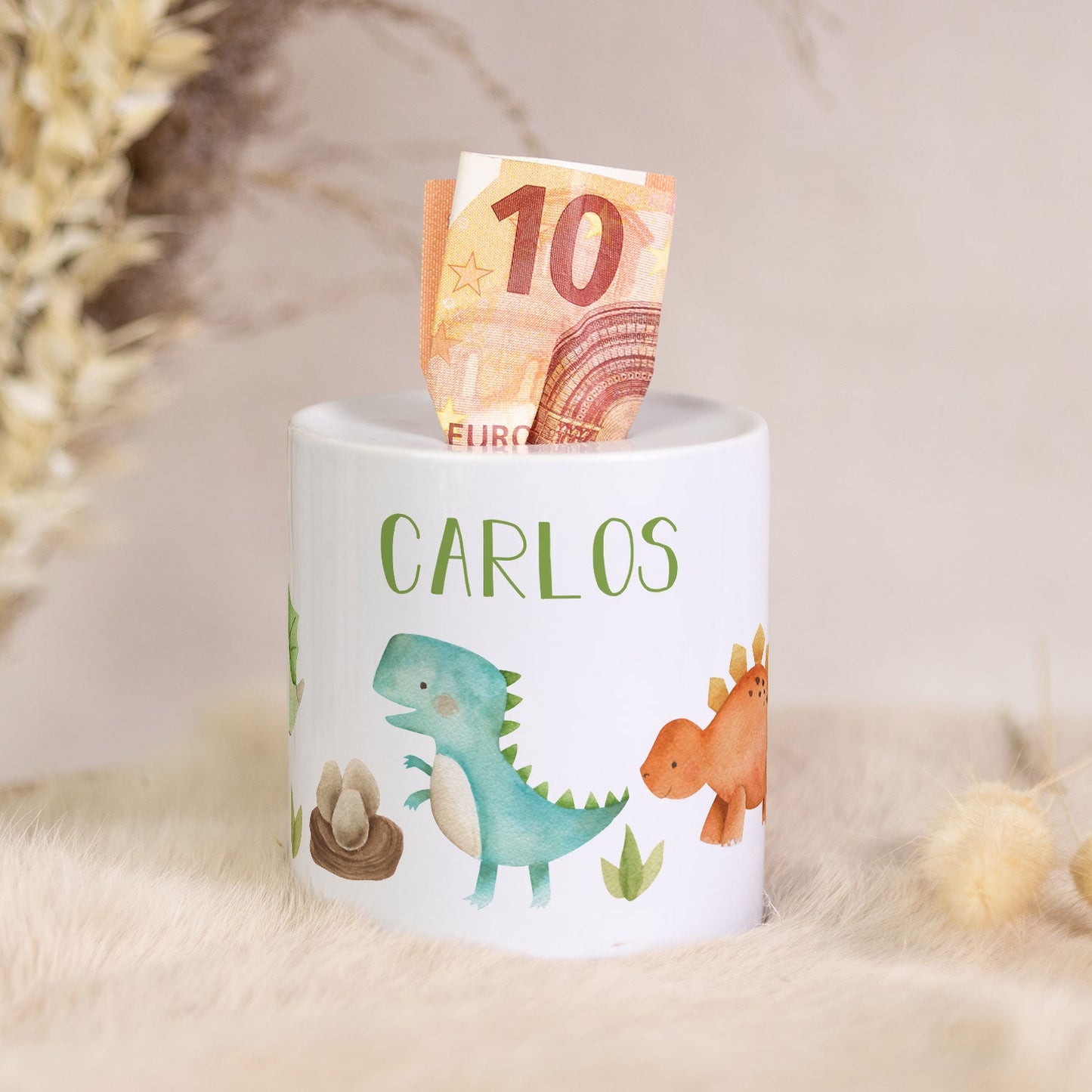 Spardose aus Keramik - Dino