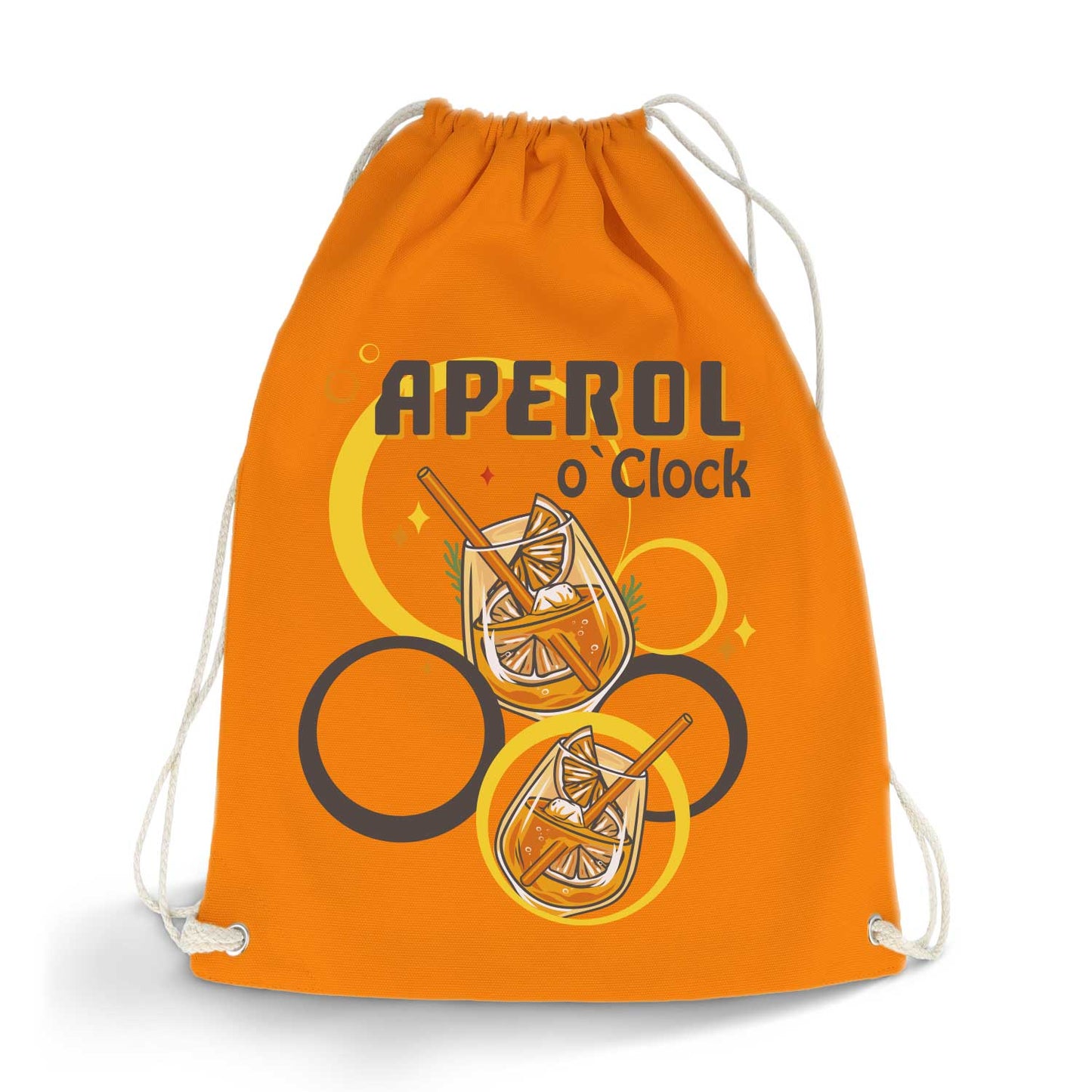 Farbiger Turnbeutel mit DTF-Druck - Aperol o'clock