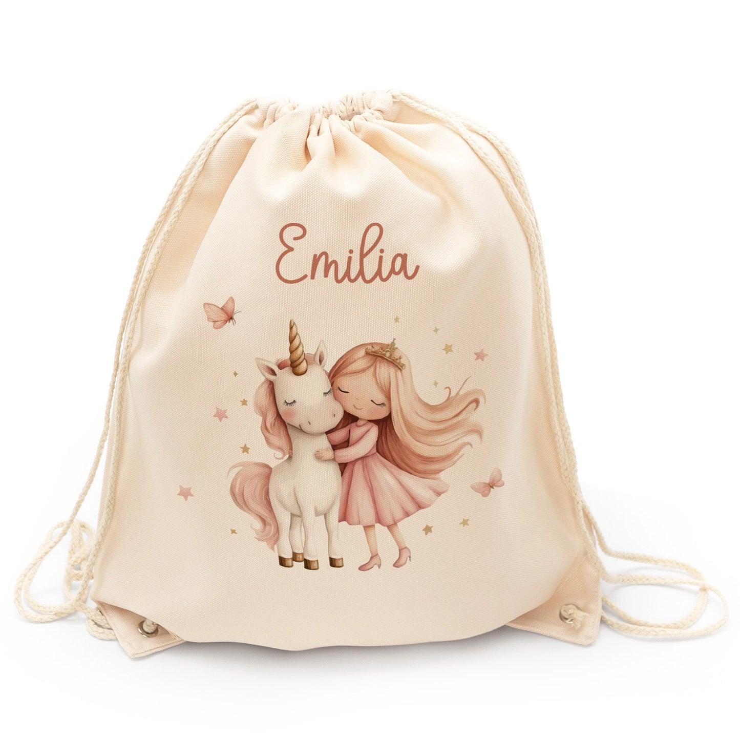 Turnbeutel mit Kindermotiv  - Prinzessin & Einhorn - für Kinder