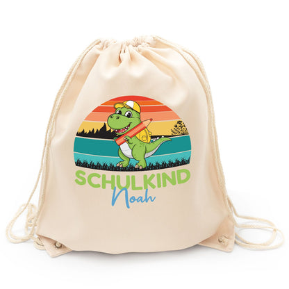 Turnbeutel für Kinder - Schulkind Dino - zur Einschulung