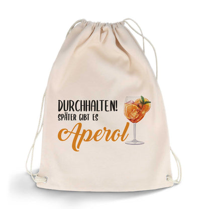 Bedruckter Turnbeutel im Durchhalten später gibt es Aperol Design
