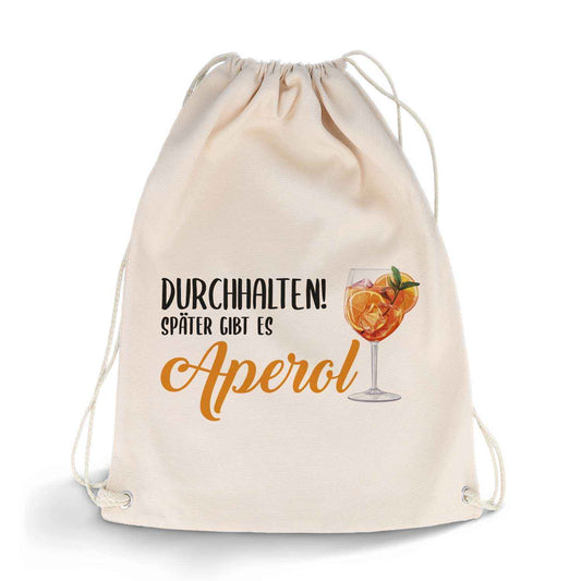 Bedruckter Turnbeutel im Durchhalten später gibt es Aperol Design