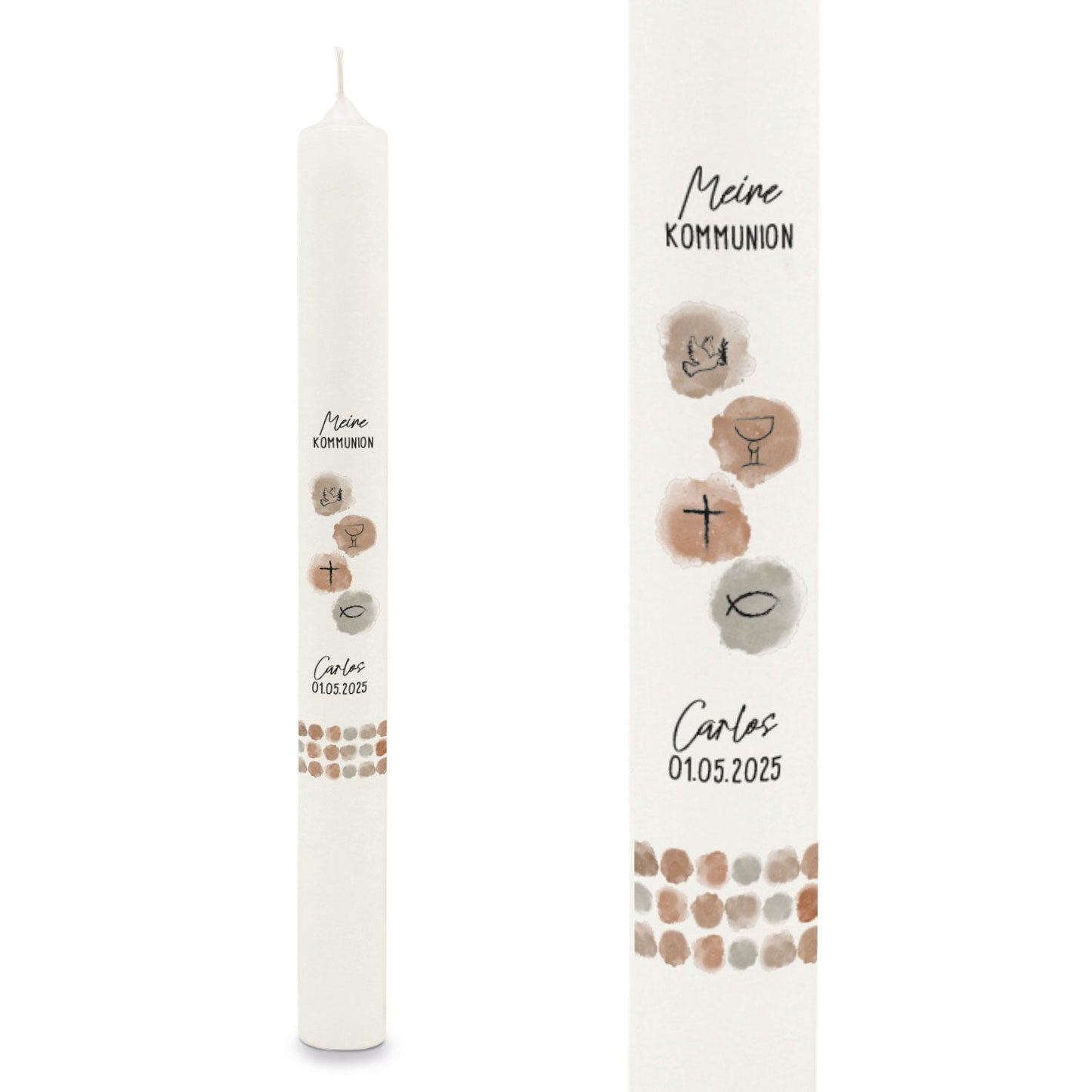 Stabkerze "Watercolor"- Kommunion Kerze mit Namen & Datum