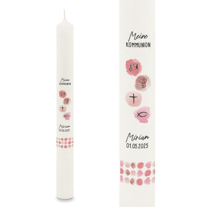 Stabkerze "Watercolor"- Kommunion Kerze mit Namen & Datum