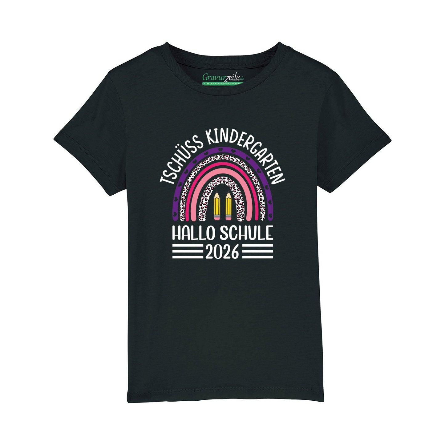 Bedrucktes T-Shirt für Kinder - Tschüss Kindergarten Regenbogen Lila