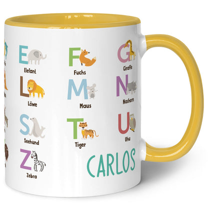 Bedruckte Tasse - ABC Tiere - Geschenk zur Einschulung