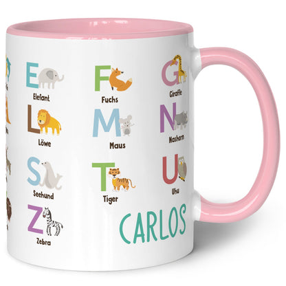 Bedruckte Tasse - ABC Tiere - Geschenk zur Einschulung
