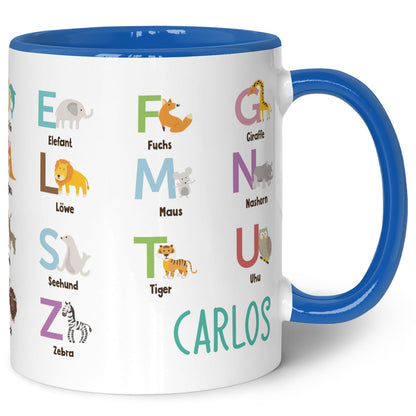 Bedruckte Tasse - ABC Tiere - Geschenk zur Einschulung
