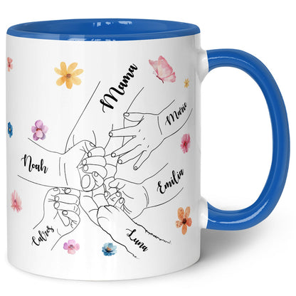 Bedruckte Tasse - Hände halten Mama - Geschenk zum Muttertag
