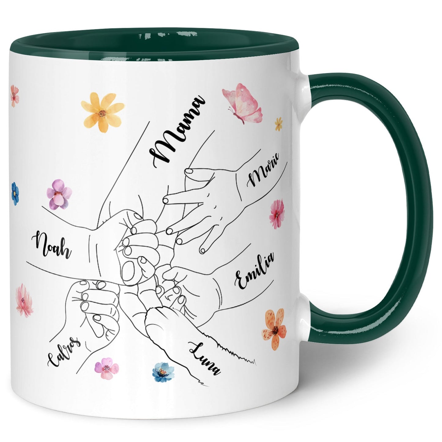 Bedruckte Tasse - Hände halten Mama - Geschenk zum Muttertag