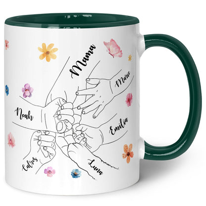 Bedruckte Tasse - Hände halten Mama - Geschenk zum Muttertag