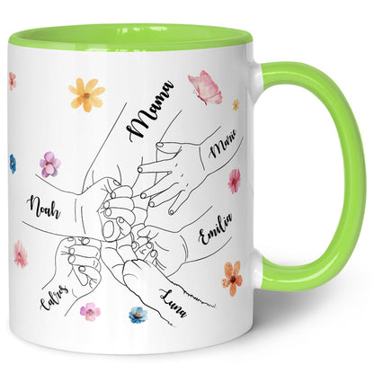 Bedruckte Tasse - Hände halten Mama - Geschenk zum Muttertag