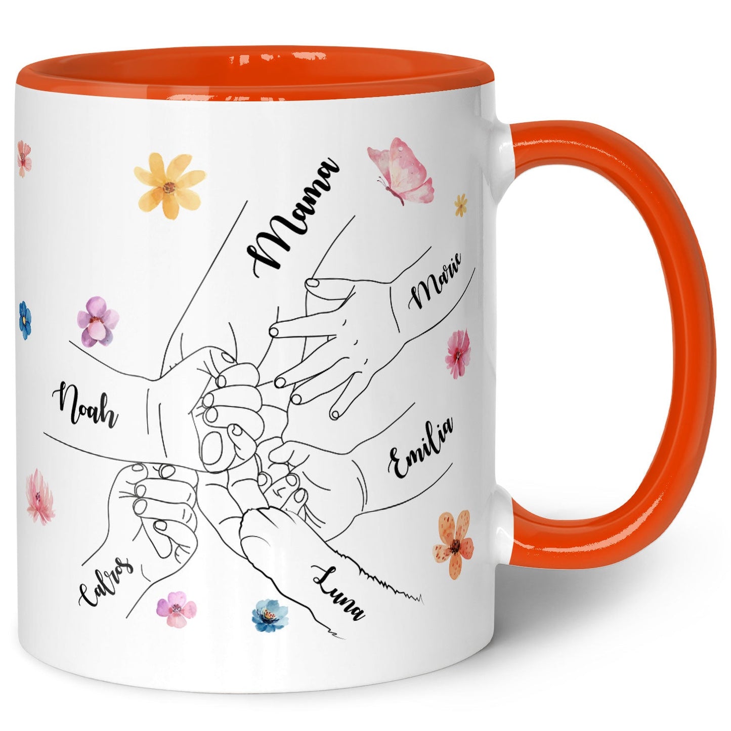 Bedruckte Tasse - Hände halten Mama - Geschenk zum Muttertag