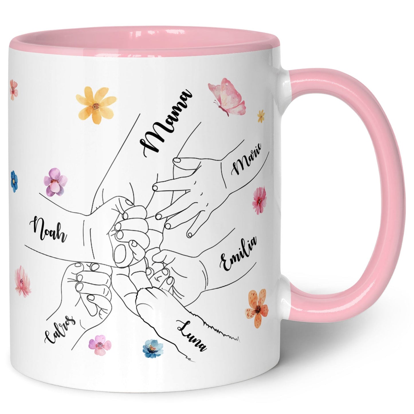 Bedruckte Tasse - Hände halten Mama - Geschenk zum Muttertag