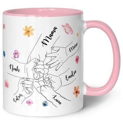 Bedruckte Tasse - Hände halten Mama - Geschenk zum Muttertag