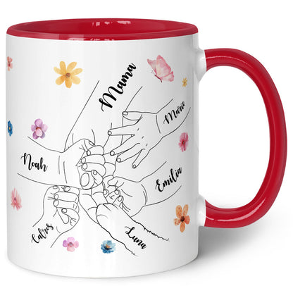 Bedruckte Tasse - Hände halten Mama - Geschenk zum Muttertag