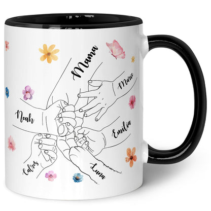 Bedruckte Tasse - Hände halten Mama - Geschenk zum Muttertag