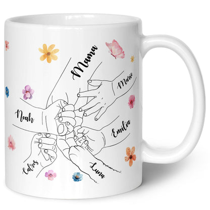 Bedruckte Tasse - Hände halten Mama - Geschenk zum Muttertag