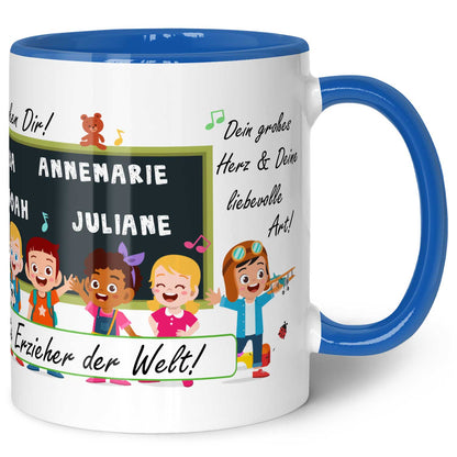 Bedruckte Tasse mit Spruch Erzieher/in Abschied mit Tafel