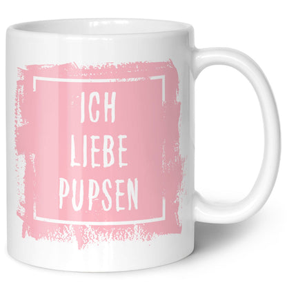 Bedruckte Tasse mit Spruch - "Ich Liebe Pupsen"