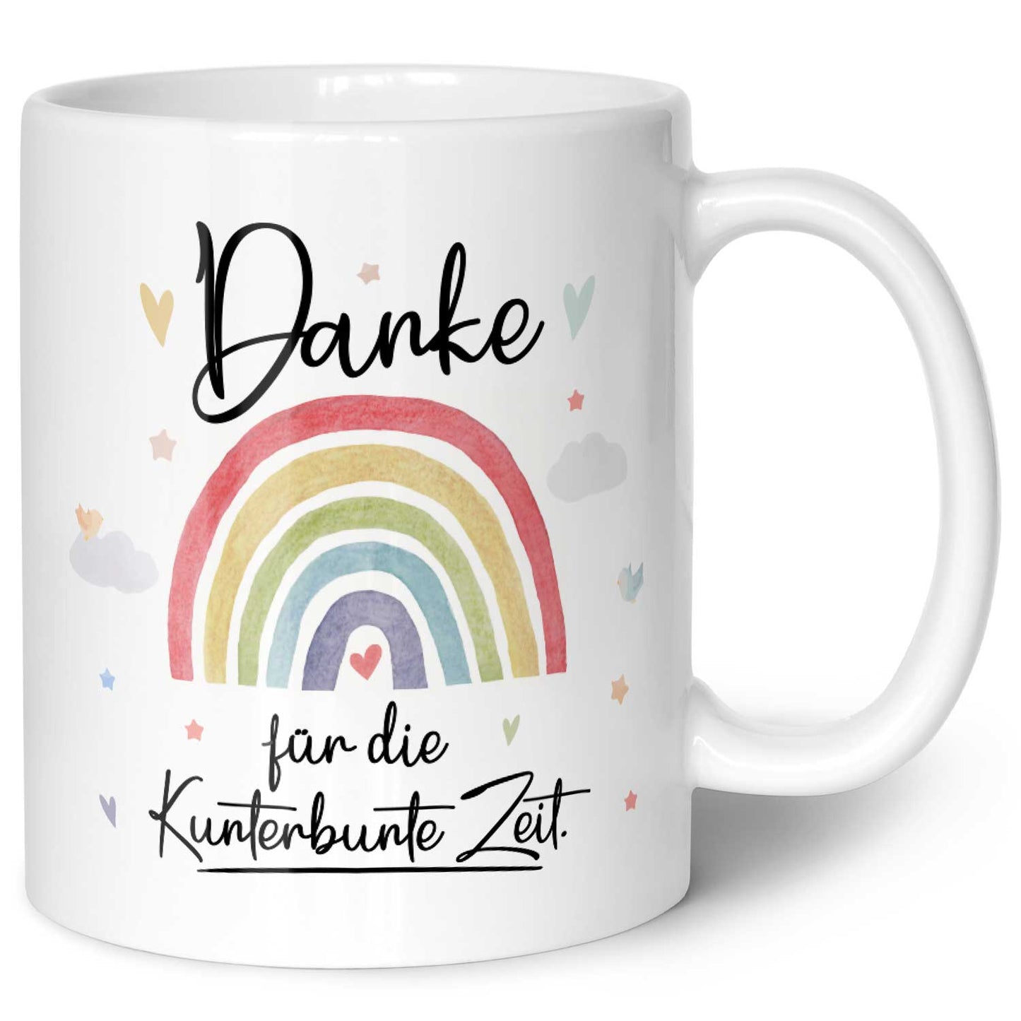 Bedruckte Tasse mit Spruch "Danke für die Kunterbunte Zeit"