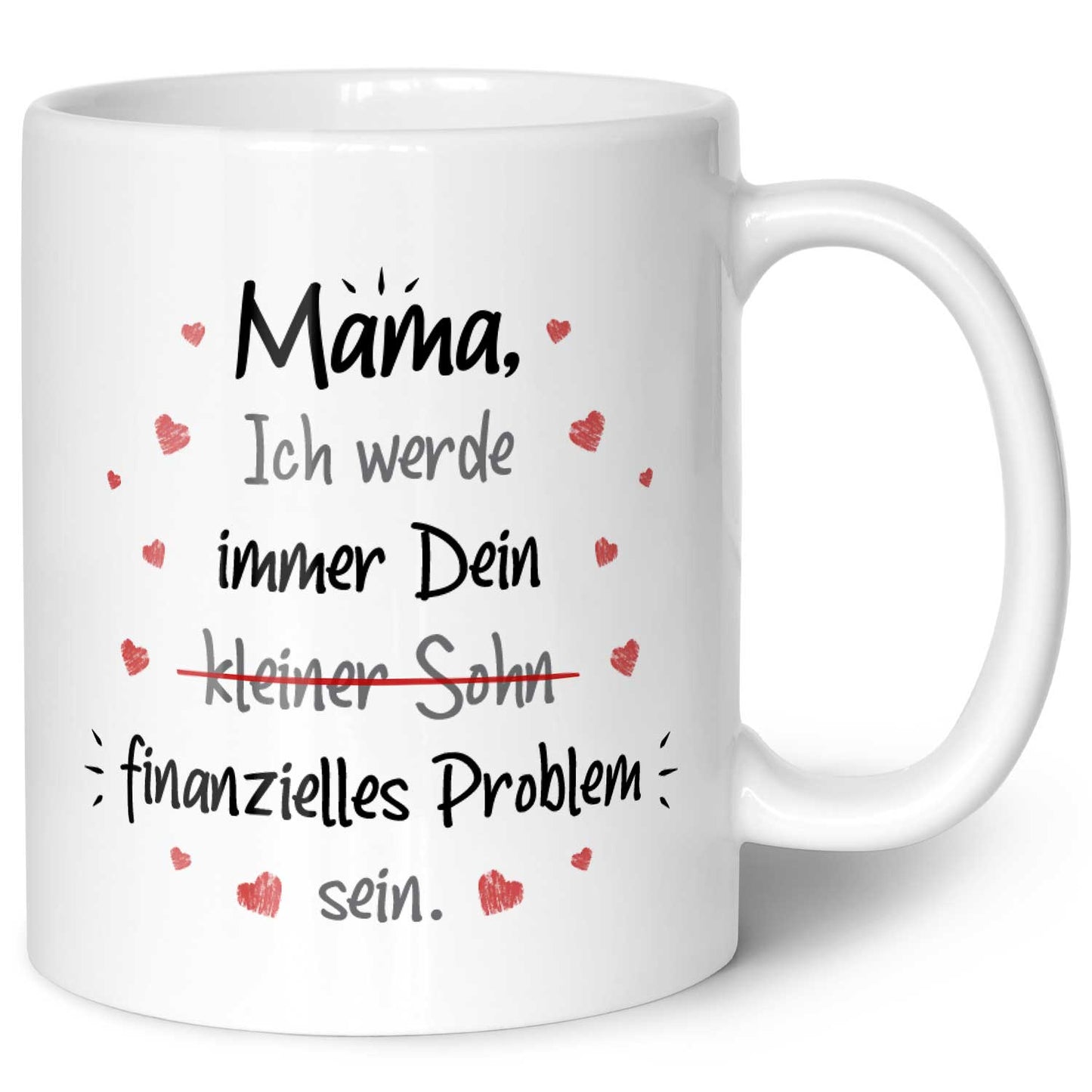 Bedruckte Tasse mit Spruch Finanzielle Belastung