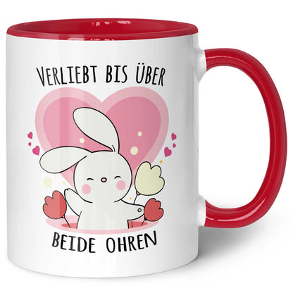 Bedruckte Tasse mit Spruch - Verliebt bis über beide Ohren