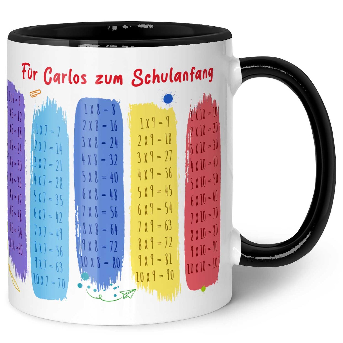 Bedruckte Tasse mit dem 1x1 - personalisiert mit Name