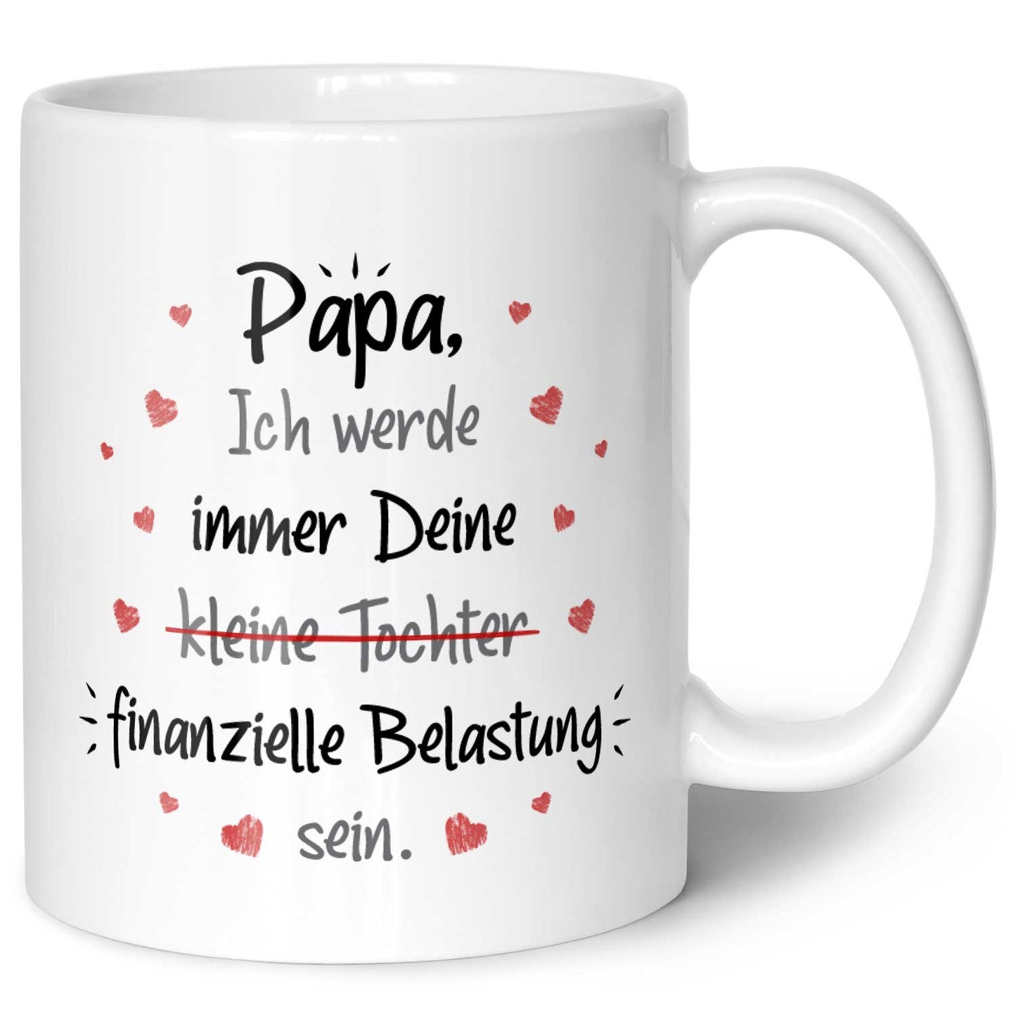 Bedruckte Tasse mit Spruch Finanzielle Belastung