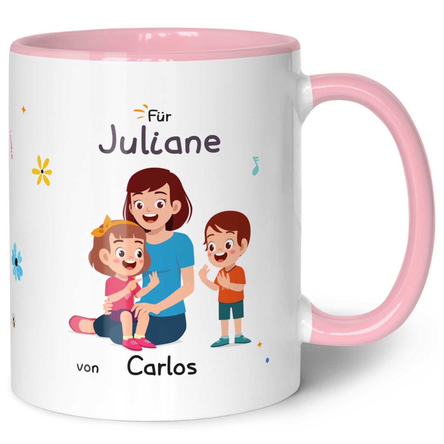 Bedruckte Tasse mit Spruch Hinter jedem glücklichen Kind
