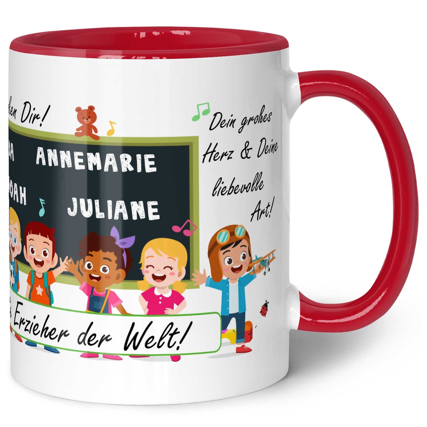 Bedruckte Tasse mit Spruch Erzieher/in Abschied mit Tafel