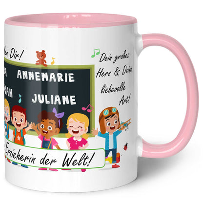 Bedruckte Tasse mit Spruch Erzieher/in Abschied mit Tafel