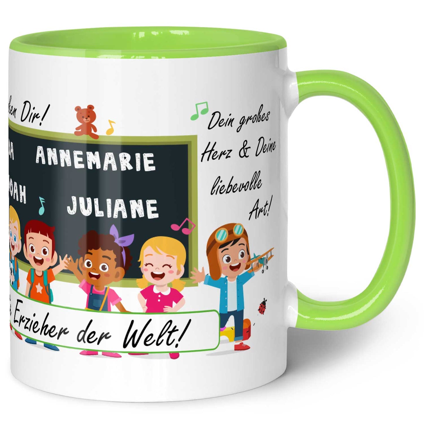 Bedruckte Tasse mit Spruch Erzieher/in Abschied mit Tafel
