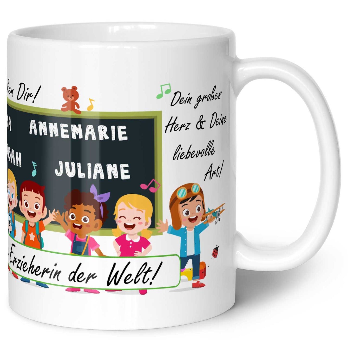 Bedruckte Tasse mit Spruch Erzieher/in Abschied mit Tafel