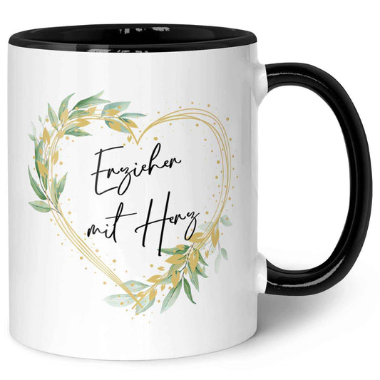Bedruckte Tasse mit Spruch - Erzieher mit Herz