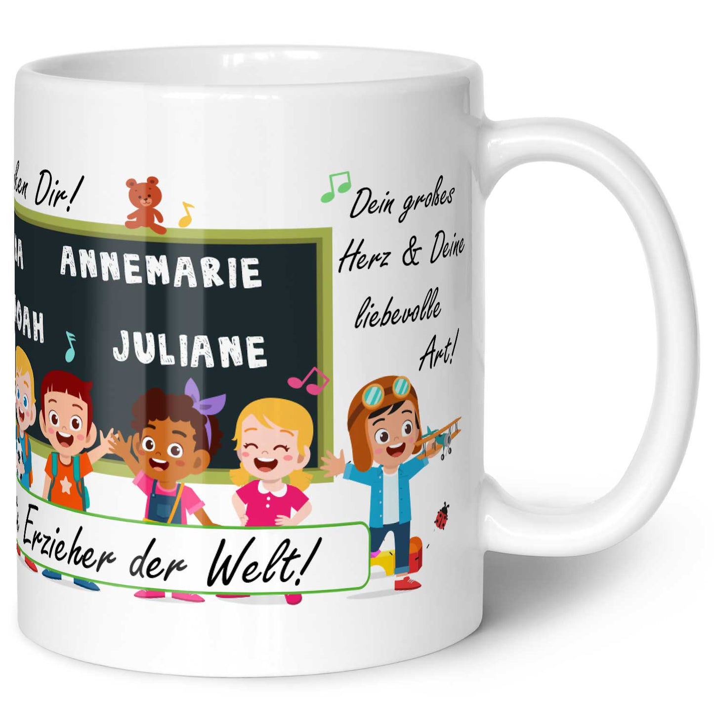 Bedruckte Tasse mit Spruch Erzieher/in Abschied mit Tafel