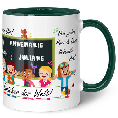 Bedruckte Tasse mit Spruch Erzieher/in Abschied mit Tafel