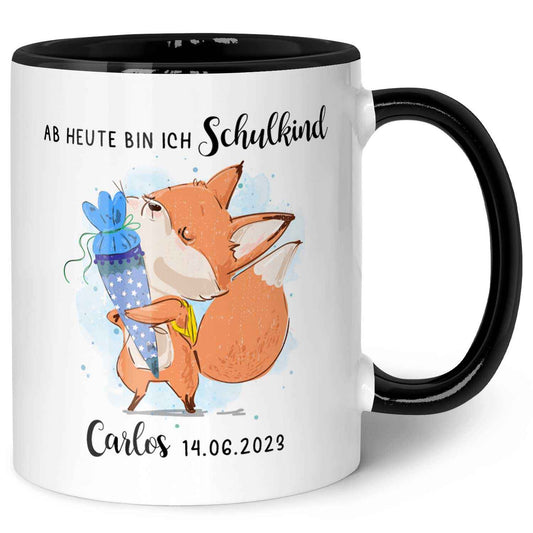 Bedruckte Tasse mit Spruch "Schulkind" - personalisiert mit Name und Datum