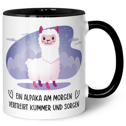 Bedruckte Tasse mit Spruch Alpaka am Morgen
