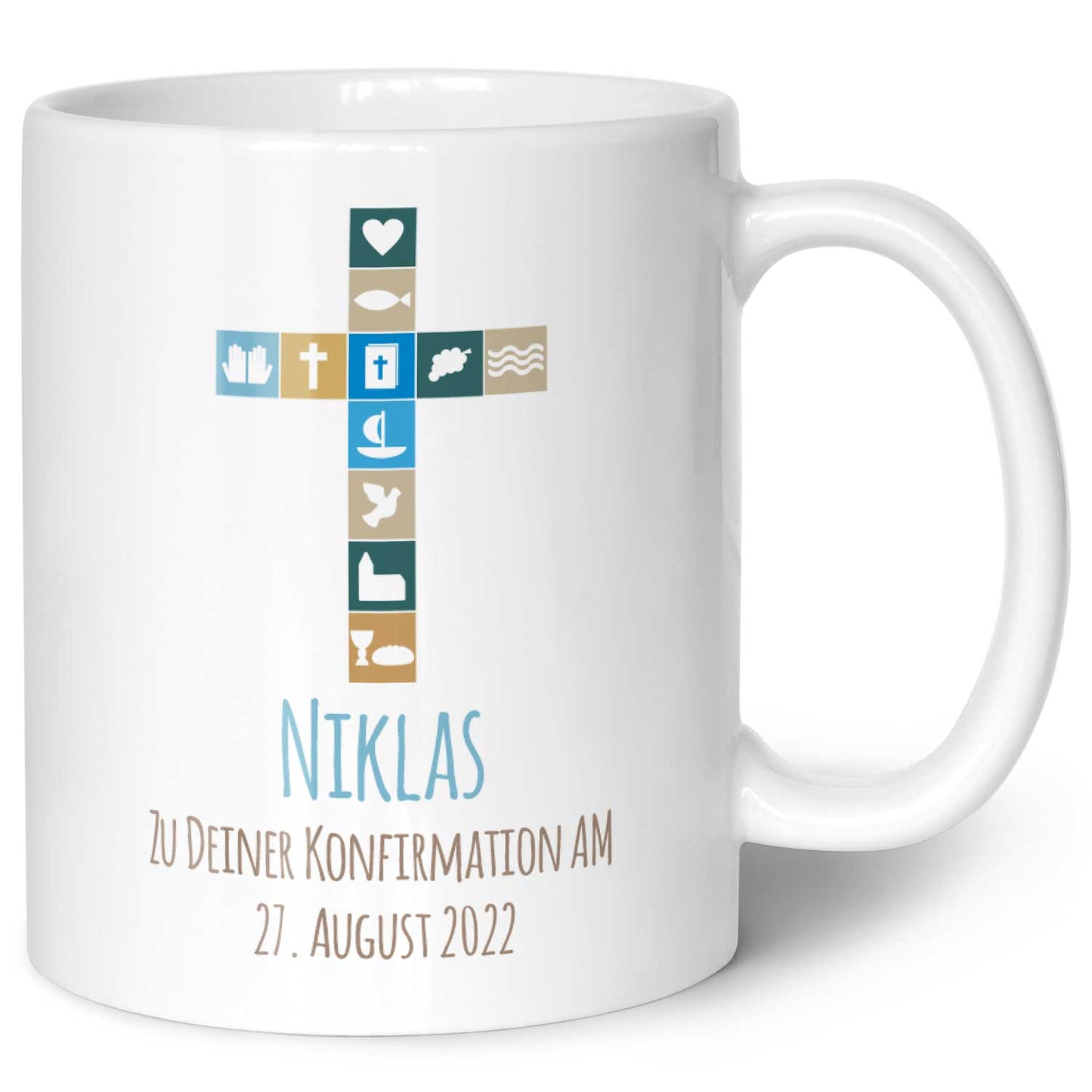 Bedruckte Tasse mit Motiv - Zur Konfirmation V2 mit Name & Datum