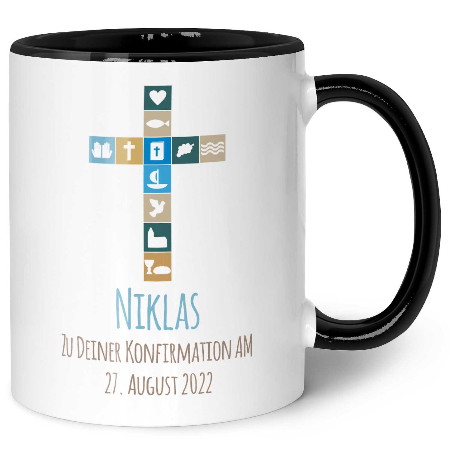 Bedruckte Tasse mit Motiv - Zur Konfirmation V2 mit Name & Datum