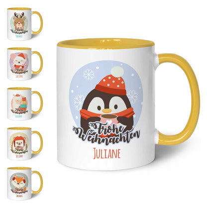 Bedruckte Tasse mit Weihnachtsmotiv - Weihnachtstiere mit Name
