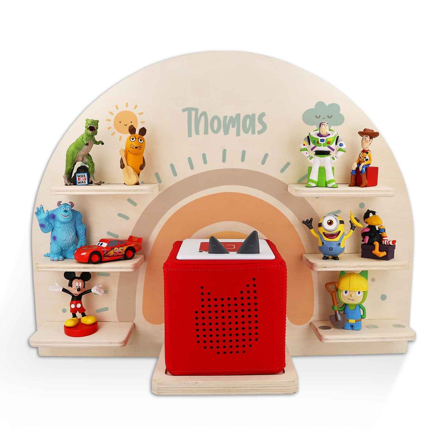 Toniebox Regal für Kinderzimmer - Regenbogen Pastell - Personalisiert mit Namen